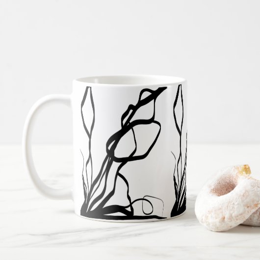 Mug Bouquet Blanc : Abstrait blanc & noir (Avec donut)