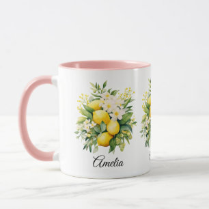 Mug Bouquet de citrons avec fleurs blanches