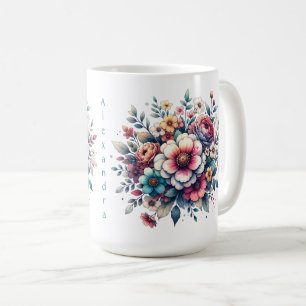 Mug Bouquet de fleurs aquarelle personnalisée