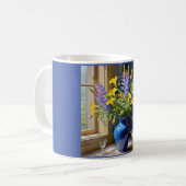 Mug Bouquet de fleurs bleu jaune violet Art (Devant gauche)