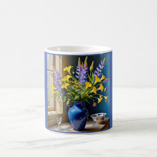 Mug Bouquet de fleurs bleu jaune violet Art