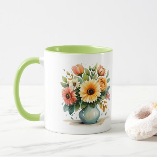 Mug Bouquet de fleurs d'aquarelle (Avec donut)