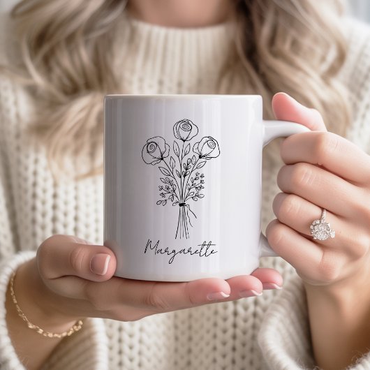 Mug Bouquet de fleurs de roses rustiques dessinées à l