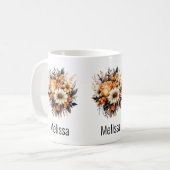 Mug Bouquet de fleurs gris-jaune orange (Devant gauche)