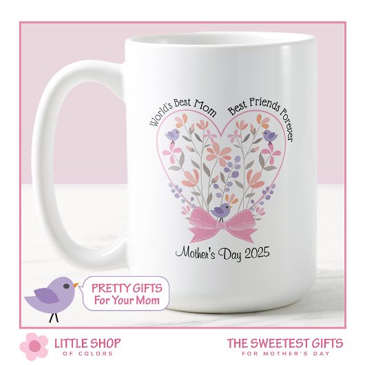 Mug Bouquet de fleurs roses avec Bow Fête des Mères