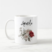 Mug Bouquet de fleurs rouge gris et crème Boho (Gauche)