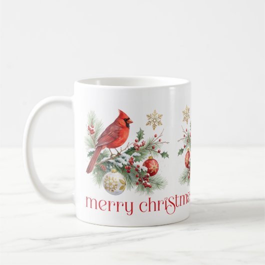 Mug Bouquet de houx de Noël Cardinal Rouge (Gauche)