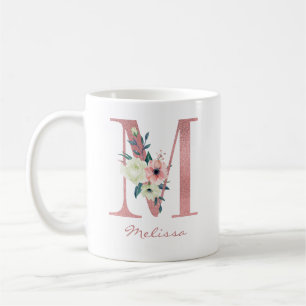 Mug Bouquet de lettres florales élégant M rose et ivoi