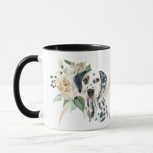 Mug Bouquet de rose blanche Chien dalmate (Gauche)