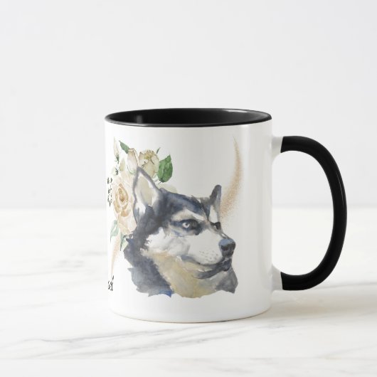 Mug Bouquet de rose blanche Chien sibérien Husky (Droite)