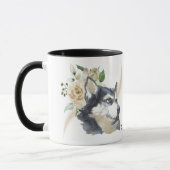 Mug Bouquet de rose blanche Chien sibérien Husky (Gauche)