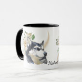 Mug Bouquet de rose blanche Chien sibérien Husky (Devant gauche)