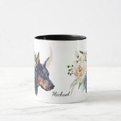 Mug Bouquet de rose blanche Doberman Pinscher Chien (Centre)