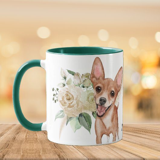 Mug Bouquet de Rose blanche Joyeux Chihuahua Chig