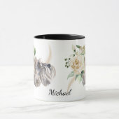 Mug Bouquet de rose blanche Schnauzer Chien (Centre)