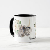 Mug Bouquet de rose blanche Schnauzer Chien (Devant gauche)