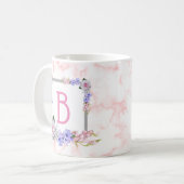 Mug Bouquet de rose monogramme Marbre rose (Devant gauche)