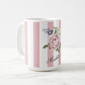 Mug Bouquet de roses rayées rose-chic du pays Monogram (Devant gauche)