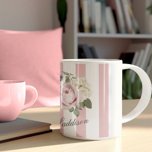 Mug Bouquet de roses rayées rose-chic du pays Monogram