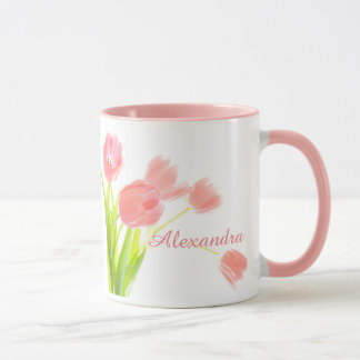 Mug Bouquet de tulipe rose clair, frais, rose sur le n
