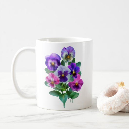 Mug Bouquet de Violets Pansy Flower (Avec donut)