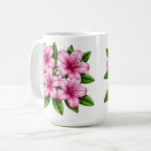 Mug Bouquet d'hibiscus rose avec feuilles vertes (Devant gauche)