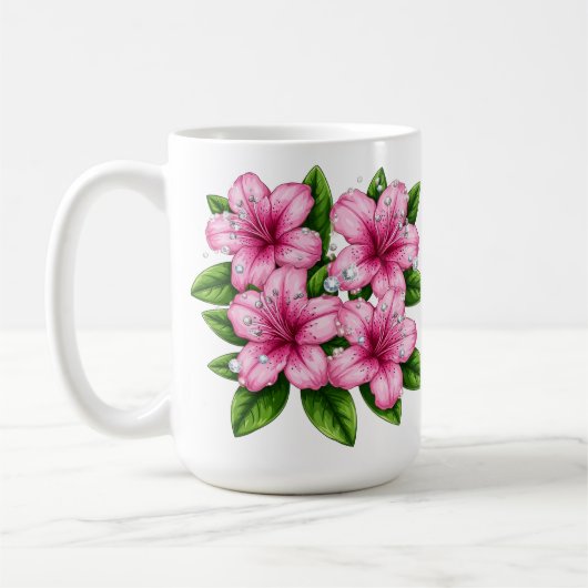 Mug Bouquet d'hibiscus rose avec feuilles vertes (Gauche)
