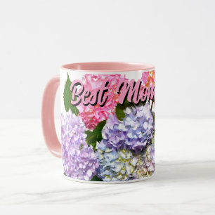 Mug Bouquet d'hortensia bleu rose violet élégant