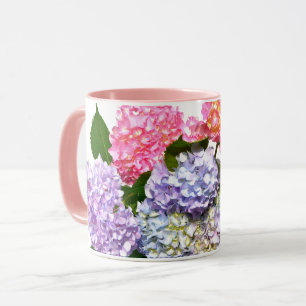 Mug Bouquet d'hortensia bleu rose violet élégant