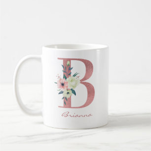 Mug Bouquet élégant de lettres florales B rose et ivoi
