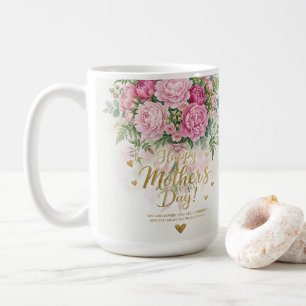 Mug Bouquet élégant de pivoines roses Joyeuse fête des