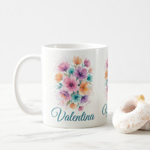 Mug Bouquet Floral Aquarelle Personnalisé Nom Café