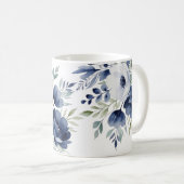 Mug Bouquet floral bleu et blanc (Devant droit)
