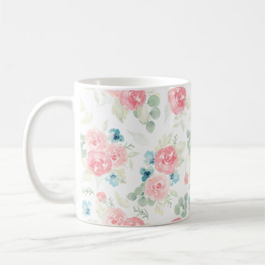 Mug Bouquet floral d'aquarelle de Corail doux (Gauche)