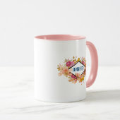 Mug Bouquet floral orange et rose avec cadre diamant (Devant droit)