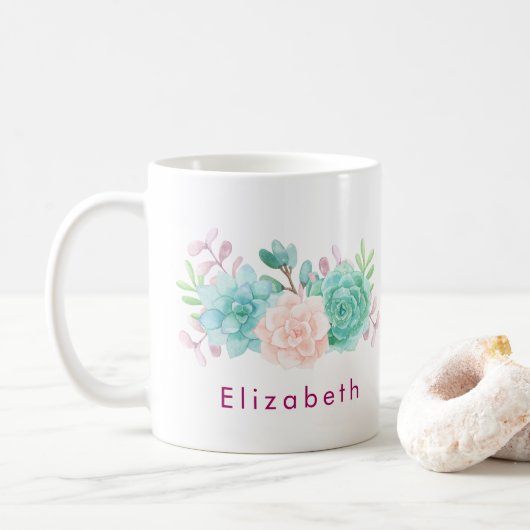 Mug Bouquet floral rose et vert Pastel (Avec donut)