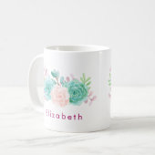 Mug Bouquet floral rose et vert Pastel (Devant gauche)