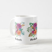 Mug Bouquet floral rose, orange et blanc (Devant gauche)