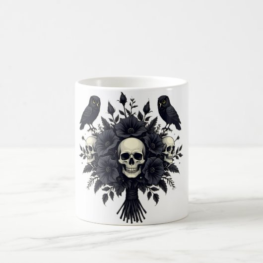 Mug Bouquet gothique avec 3 crânes et 2 hiboux (Centre)