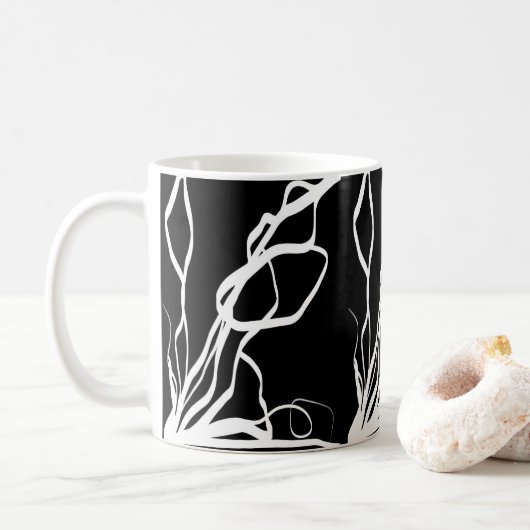 Mug Bouquet Noir : Abstrait noir et blanc (Avec donut)