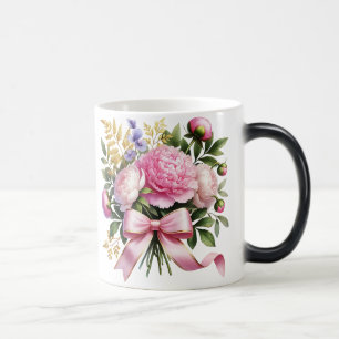 Mug Bouquet Pivoine Rose, Tasse à Café Élégante au