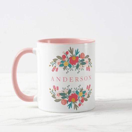 Mug Bouquet rose avec nom (Gauche)