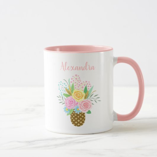 Mug Bouquet Rose d'ananas mignon rose (Droite)