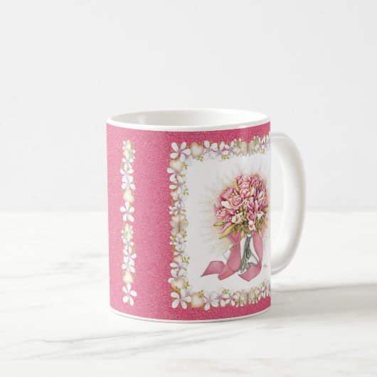 Mug Bouquet rose et blanc (Devant droit)