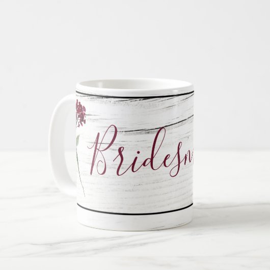 Mug Bourgogne Floral Élégant Bridesmaid Rustique (Devant gauche)