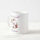 Mug Bourgogne Floral Gold Circle Monogram Bridesmaid (Devant gauche)