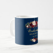 Mug Bourgogne Floral Navy Blue Bridesmaid Wedding Favo (Devant gauche)