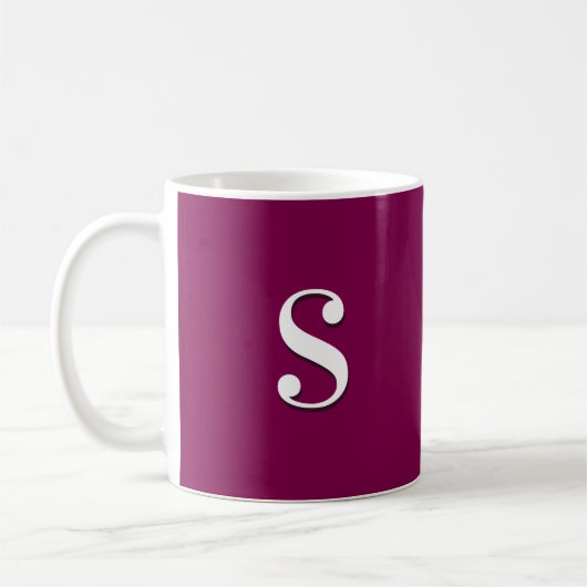 Mug Bourgogne foncée Simple Élégant Monogramme initial (Gauche)