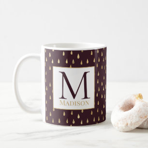 Mug Bourgogne Gold Raindrop Moderne Monogramme tendanc