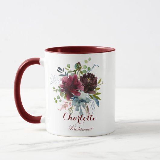Mug Bourgogne Marine Floral Bridesmaid Cadeau (Gauche)